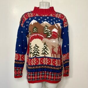 Vintage Y2K Winter Christmas Cabin Turtleneck Long Sleeve Knit Sweater
